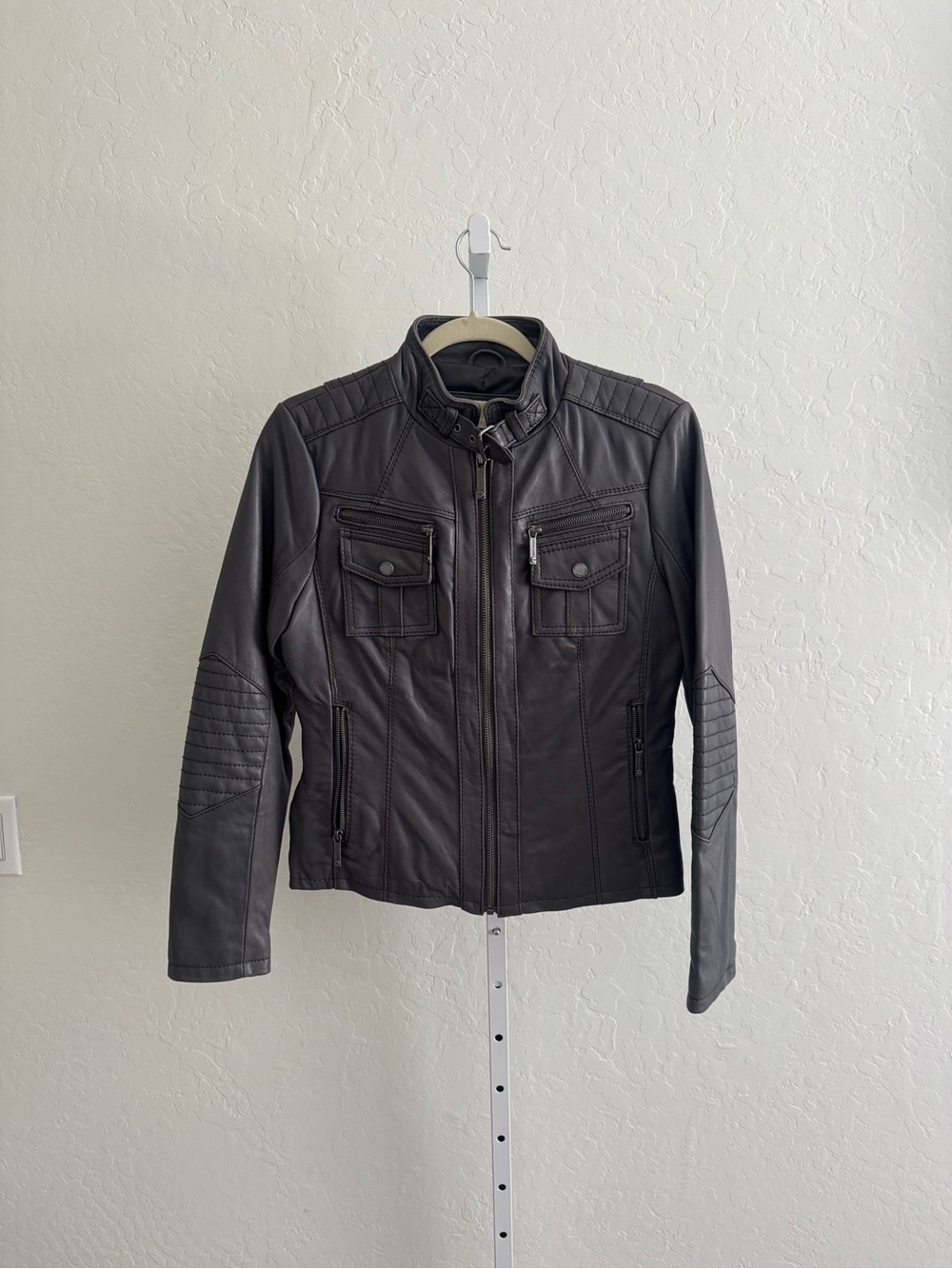 Michael Kors Black Quilted Shoulder Leather Moto Jacket - Women